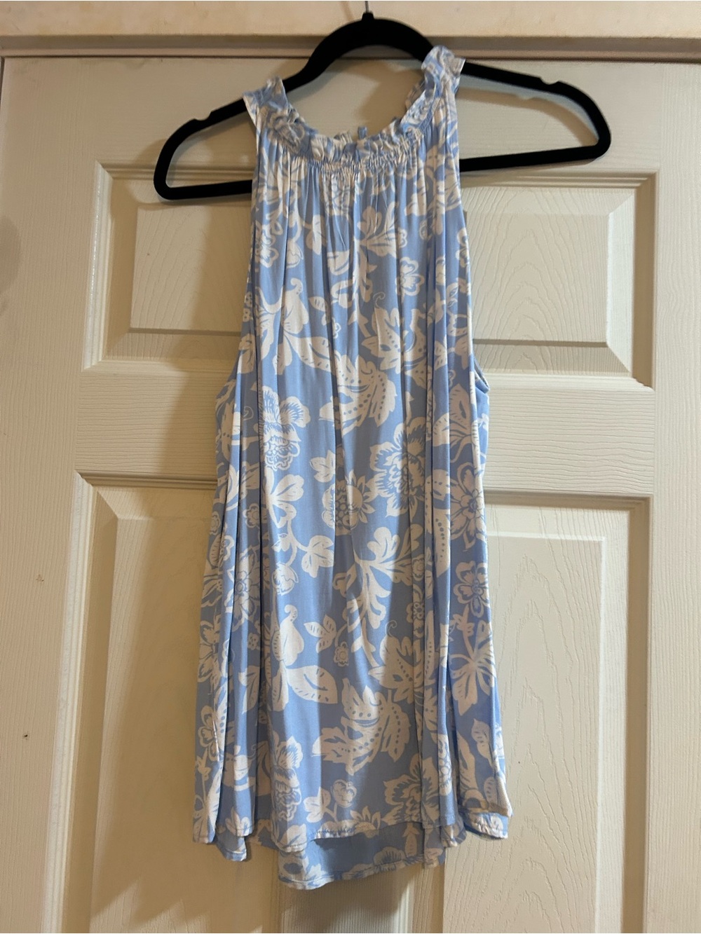 Ann Taylor Light Blue and White Floral Halter Top